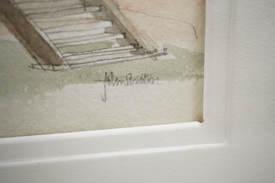 John Skelton (1925-2009), ‘Nutley Mill’ and a view of a church, each signed and dated '79 and 1995, two watercolours, largest 29 x 35cm, Provenance: from the artist's family